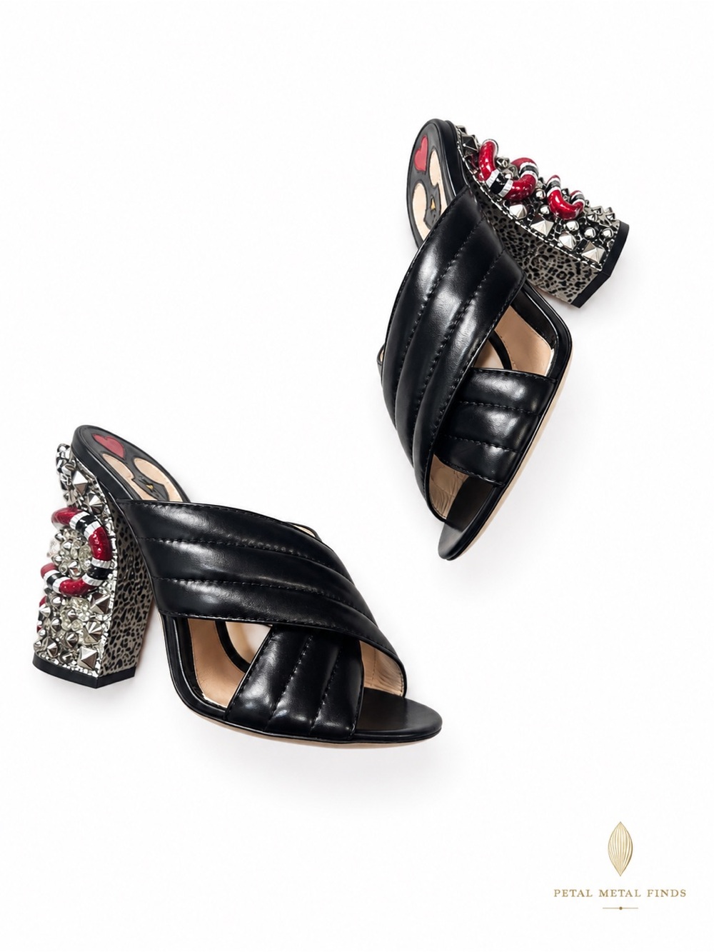 Gucci Webby Quilted Leather Snake Heel Mule‎ Black King Cobra Stud NIB EU 37.5